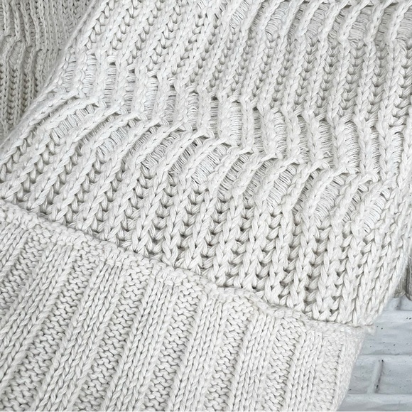 CARBON2COBALT Ivory Cable Knit Sweater Mock Neck Henley Button up Men's Large - Picture 7 of 8